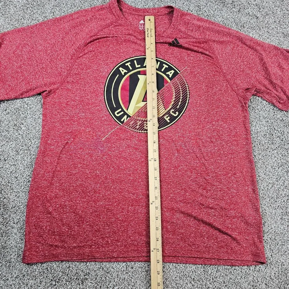 Atlanta United FC Shirt Mens XL Red Adidas Climalite Soccer MLS Spell Out Logo